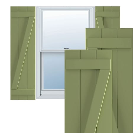 True Fit PVC Three Board Joined Board-n-Batten Shutters W/Z-Bar, Moss Green , 16 1/8W X 80H